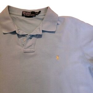 Polo Ralph Lauren Mens XL Light Blue Short Sleeve Pique Polo Shirt Yellow Pony